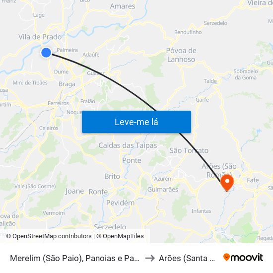 Merelim (São Paio), Panoias e Parada de Tibães to Arões (Santa Cristina) map