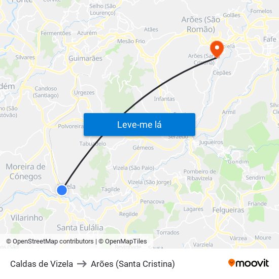 Caldas de Vizela to Arões (Santa Cristina) map