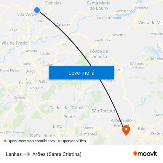 Lanhas to Arões (Santa Cristina) map
