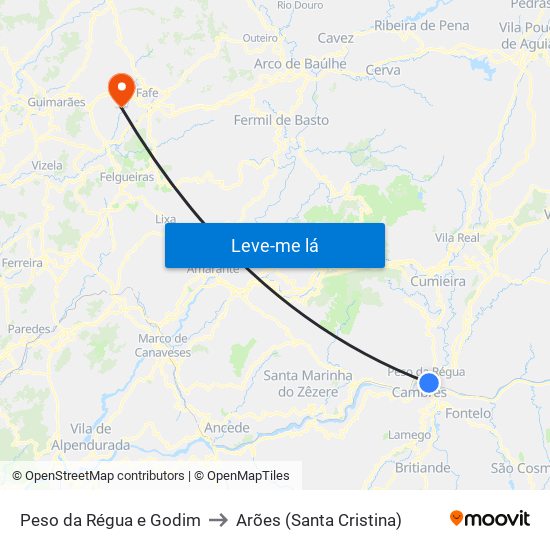 Peso da Régua e Godim to Arões (Santa Cristina) map