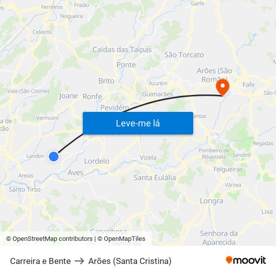 Carreira e Bente to Arões (Santa Cristina) map