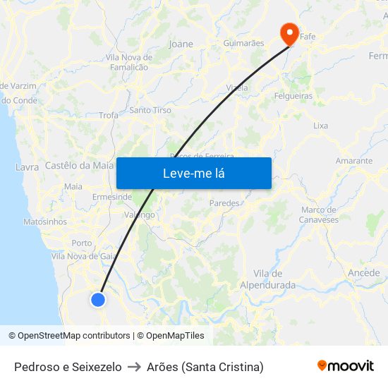 Pedroso e Seixezelo to Arões (Santa Cristina) map