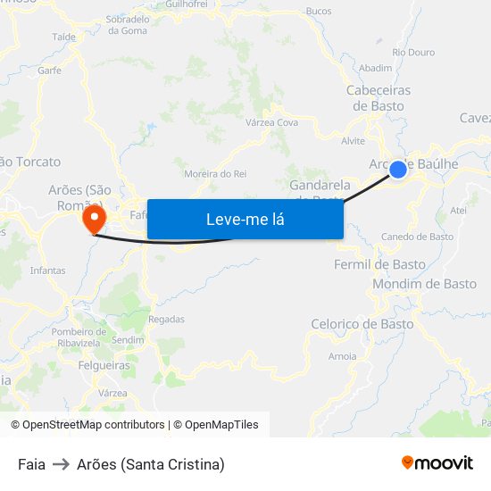 Faia to Arões (Santa Cristina) map