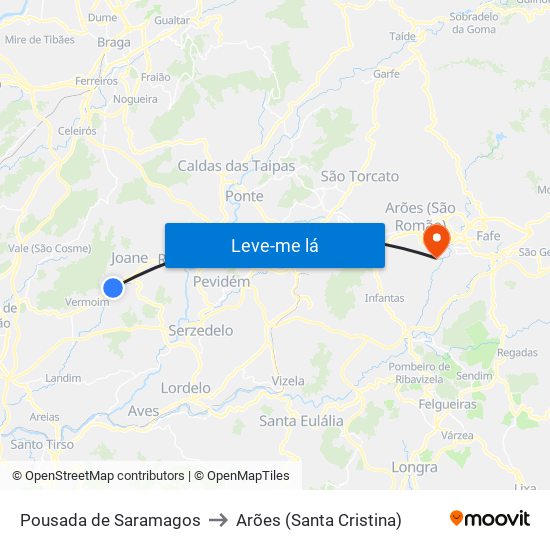 Pousada de Saramagos to Arões (Santa Cristina) map