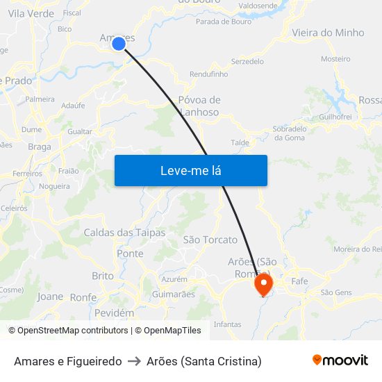 Amares e Figueiredo to Arões (Santa Cristina) map
