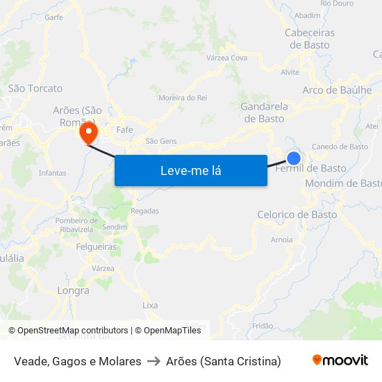 Veade, Gagos e Molares to Arões (Santa Cristina) map