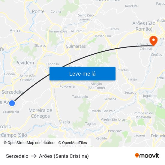 Serzedelo to Arões (Santa Cristina) map