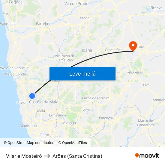 Vilar e Mosteiró to Arões (Santa Cristina) map