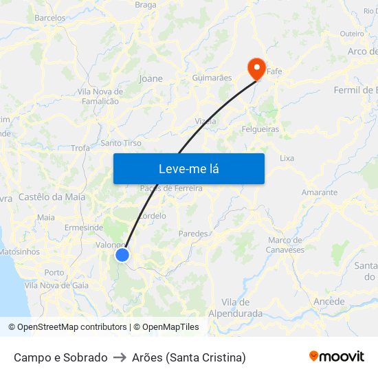 Campo e Sobrado to Arões (Santa Cristina) map