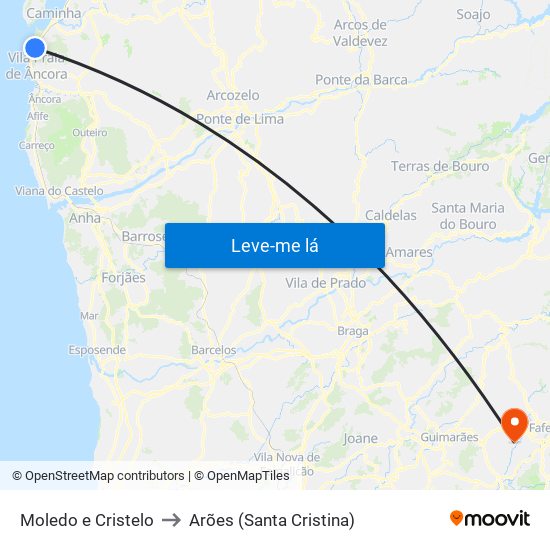 Moledo e Cristelo to Arões (Santa Cristina) map