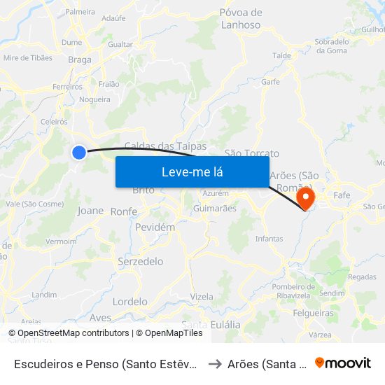 Escudeiros e Penso (Santo Estêvão e São Vicente) to Arões (Santa Cristina) map