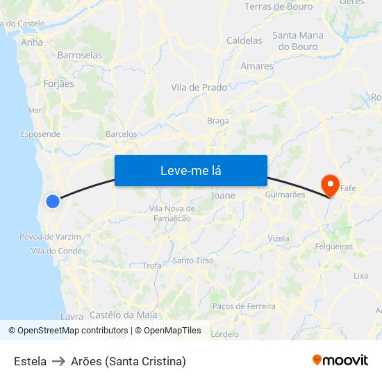 Estela to Arões (Santa Cristina) map