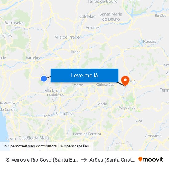 Silveiros e Rio Covo (Santa Eulália) to Arões (Santa Cristina) map