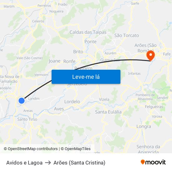 Avidos e Lagoa to Arões (Santa Cristina) map