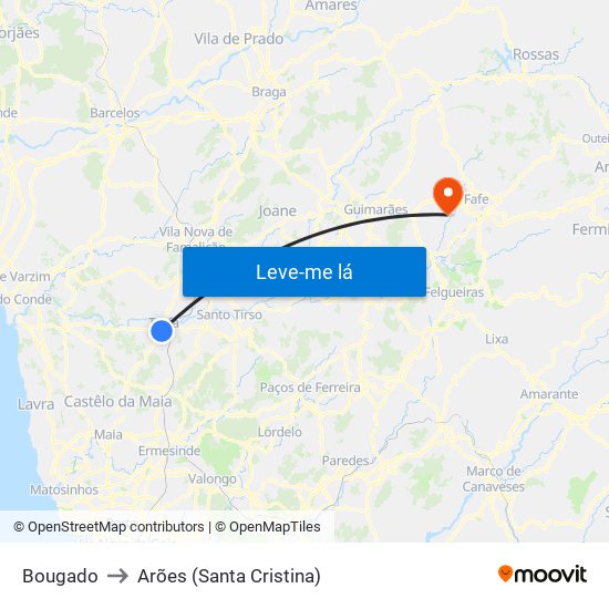 Bougado to Arões (Santa Cristina) map