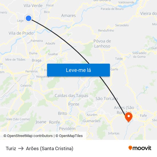 Turiz to Arões (Santa Cristina) map