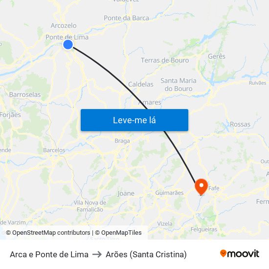 Arca e Ponte de Lima to Arões (Santa Cristina) map