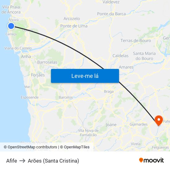 Afife to Arões (Santa Cristina) map