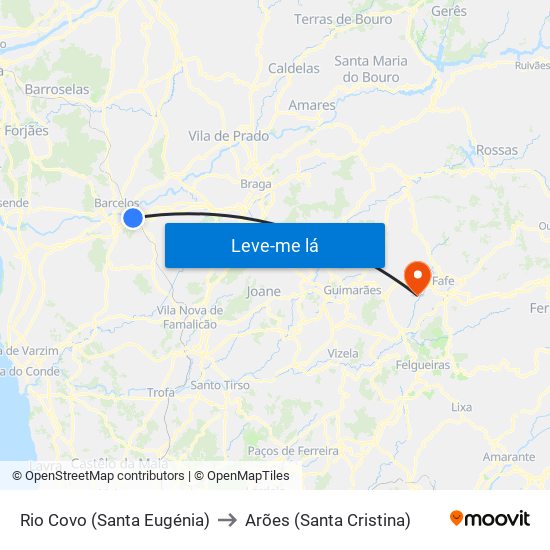 Rio Covo (Santa Eugénia) to Arões (Santa Cristina) map