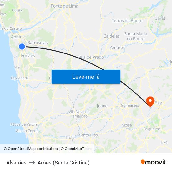 Alvarães to Arões (Santa Cristina) map