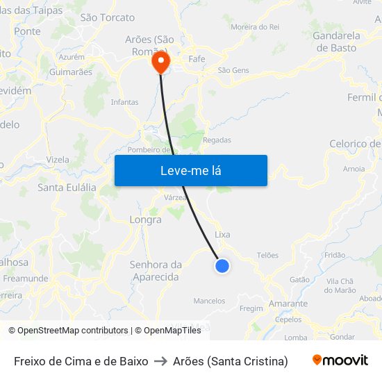 Freixo de Cima e de Baixo to Arões (Santa Cristina) map