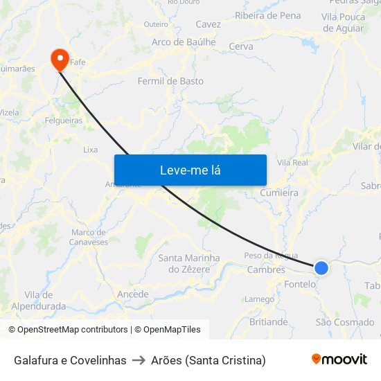 Galafura e Covelinhas to Arões (Santa Cristina) map