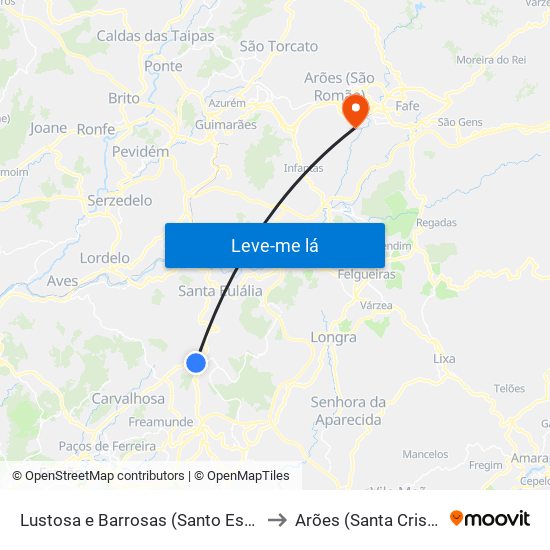 Lustosa e Barrosas (Santo Estêvão) to Arões (Santa Cristina) map