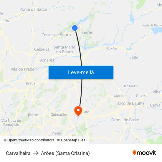 Carvalheira to Arões (Santa Cristina) map