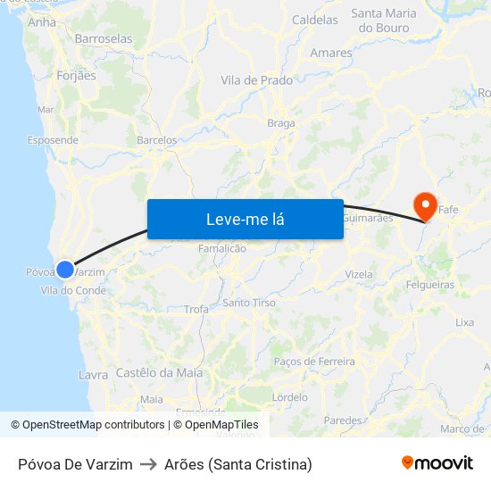 Póvoa De Varzim to Arões (Santa Cristina) map