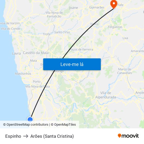 Espinho to Arões (Santa Cristina) map