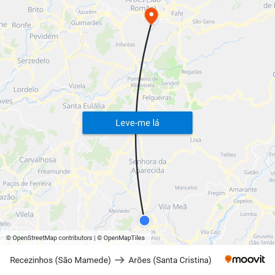 Recezinhos (São Mamede) to Arões (Santa Cristina) map