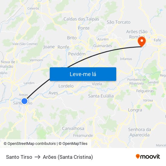 Santo Tirso to Arões (Santa Cristina) map
