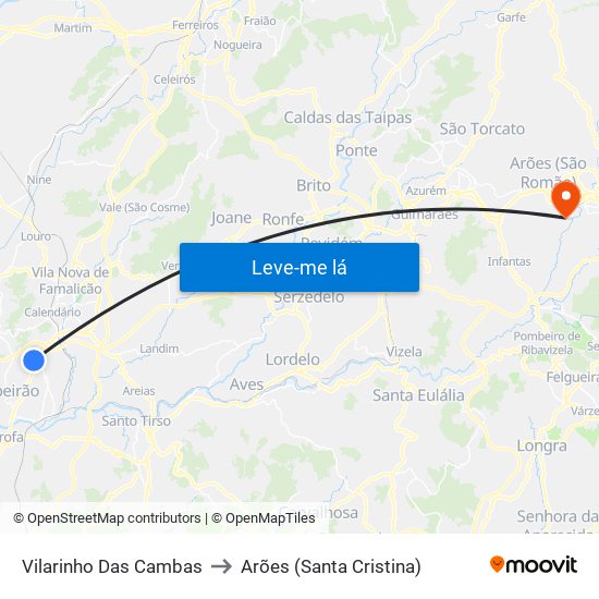 Vilarinho Das Cambas to Arões (Santa Cristina) map