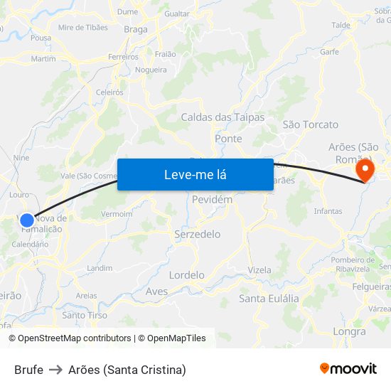Brufe to Arões (Santa Cristina) map