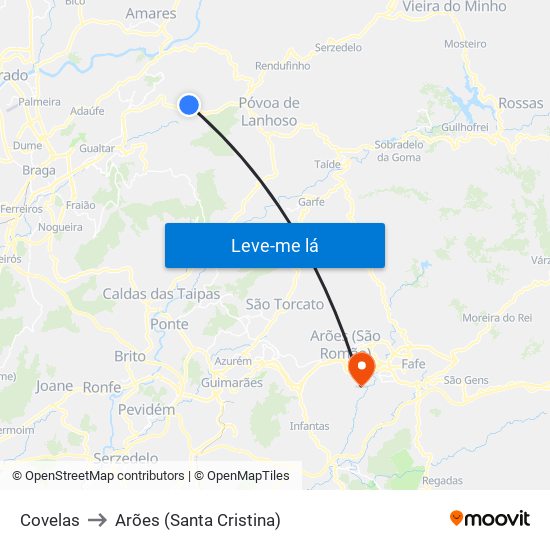 Covelas to Arões (Santa Cristina) map