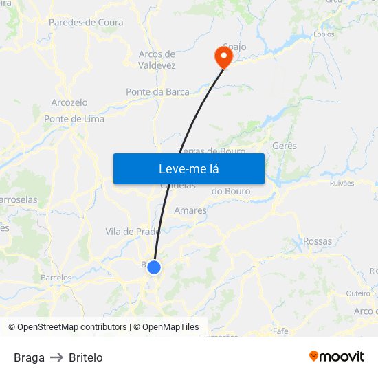Braga to Britelo map