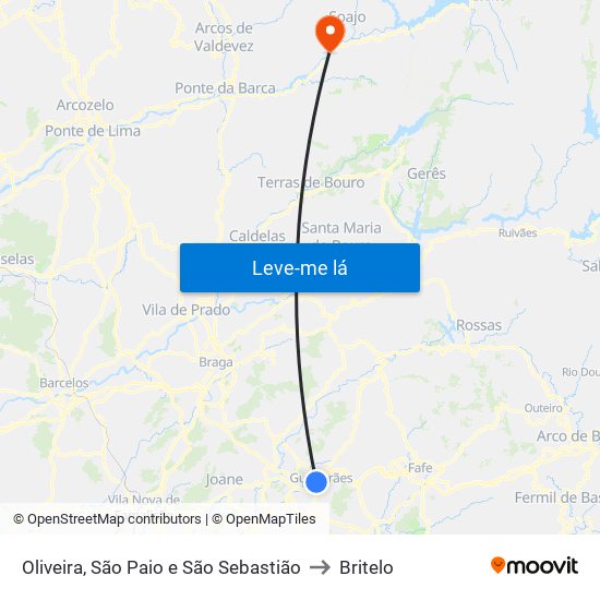 Oliveira, São Paio e São Sebastião to Britelo map