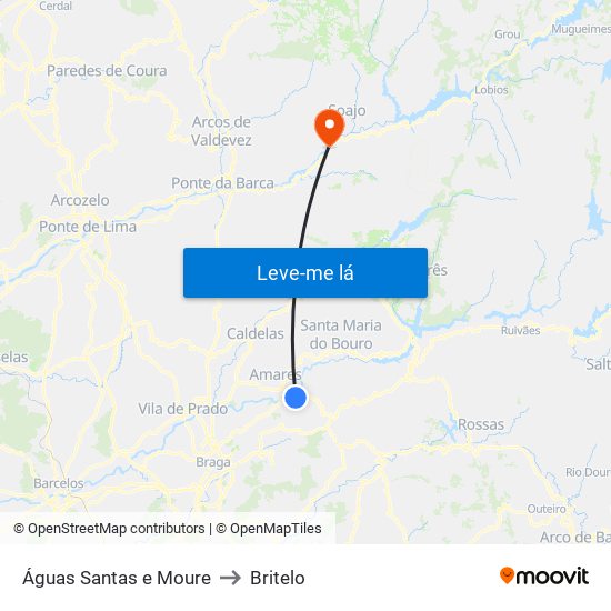 Águas Santas e Moure to Britelo map