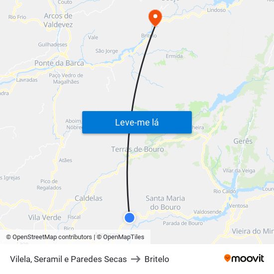 Vilela, Seramil e Paredes Secas to Britelo map
