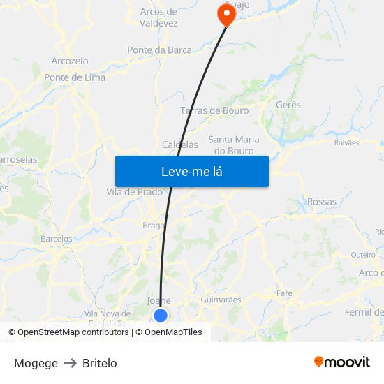 Mogege to Britelo map