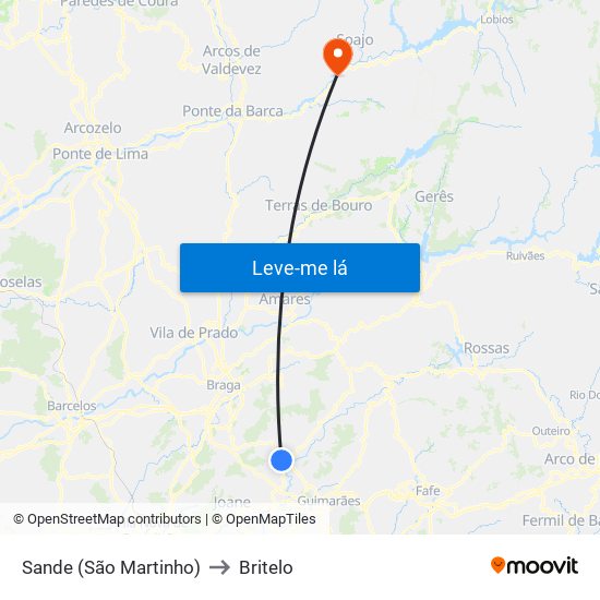 Sande (São Martinho) to Britelo map