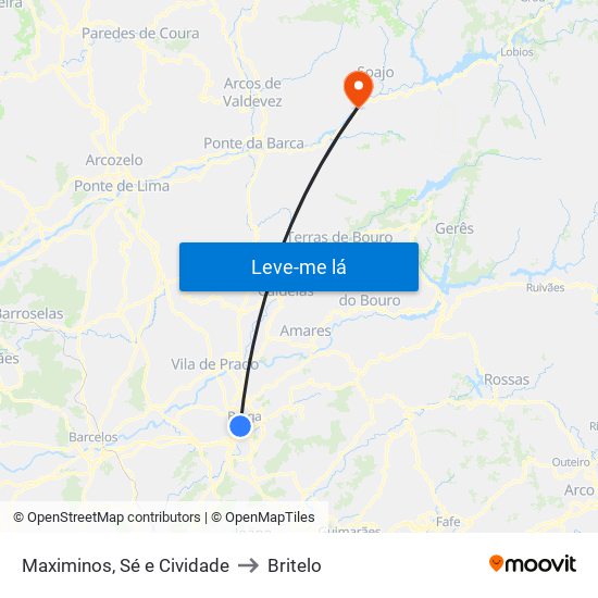 Maximinos, Sé e Cividade to Britelo map