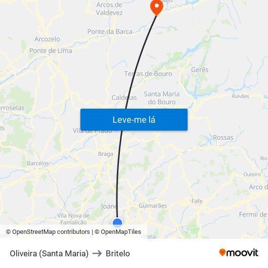 Oliveira (Santa Maria) to Britelo map