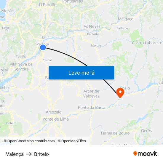 Valença to Britelo map