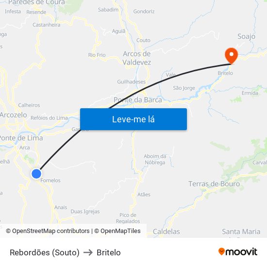 Rebordões (Souto) to Britelo map