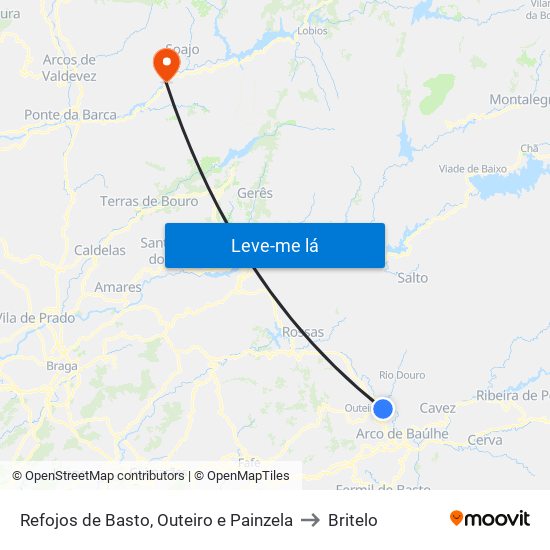 Refojos de Basto, Outeiro e Painzela to Britelo map