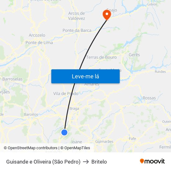 Guisande e Oliveira (São Pedro) to Britelo map