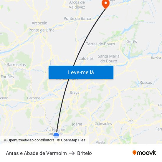 Antas e Abade de Vermoim to Britelo map