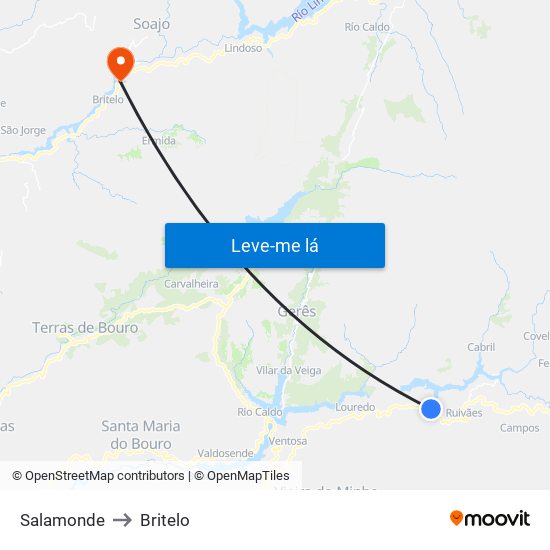 Salamonde to Britelo map