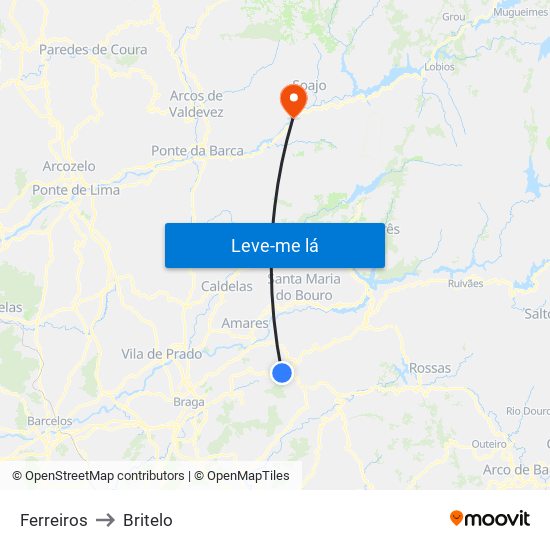 Ferreiros to Britelo map